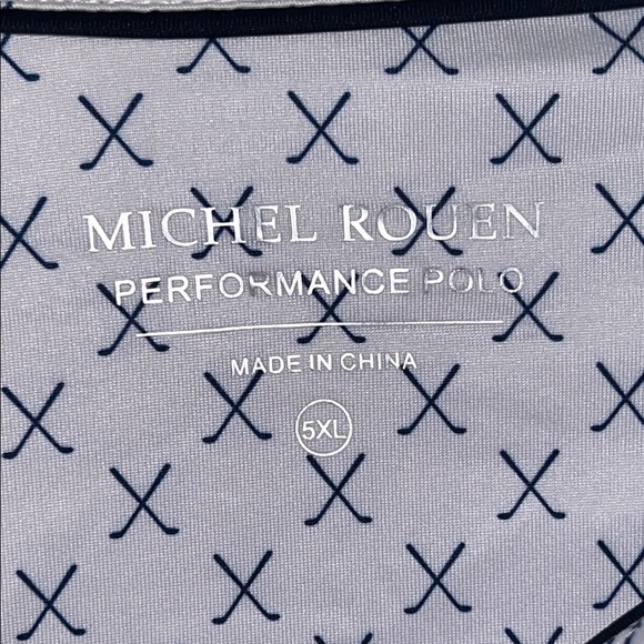 NWT Michel Rouen  Men's Patterned Polo Shirt in White and Navy - Picture 2 of 10